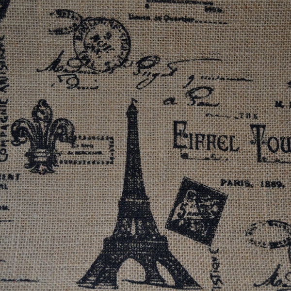 Jute Burlap Fabric French Script Paris