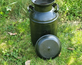 Vintage Black Milk Can w/ Removable Lid 21" Small Metal Dairy Jug Farmhouse Porch Decor Rustic Garden Planter Stand House Number Sign
