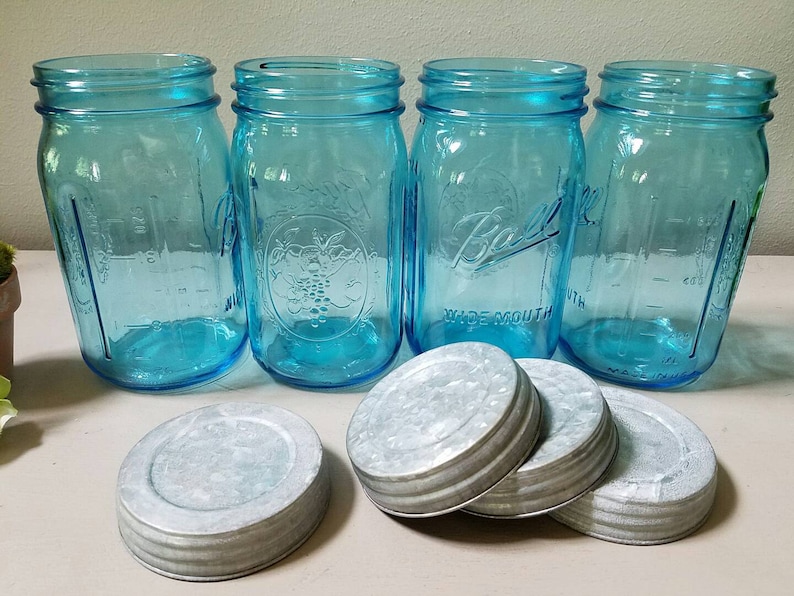 4 Blue Ball Wide Mouth Quart Jars Galvanized Wide Mouth