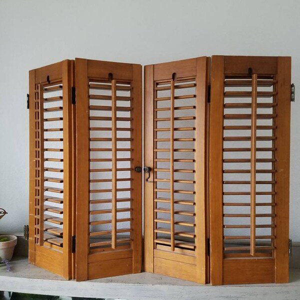 2 Sets Vintage Wood Shutters  louvered Wood Shutters Indoor Shelf 4 Panels