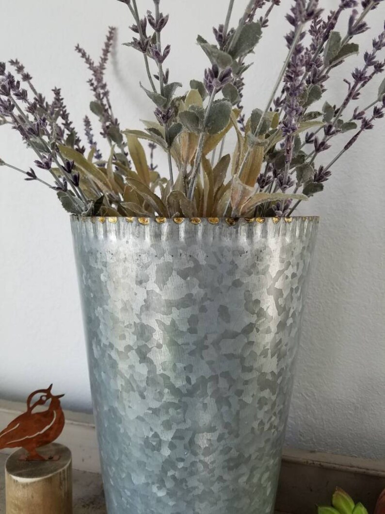 2 Tall Galvanized Metal Vase Planter Welded Side Seams Etsy