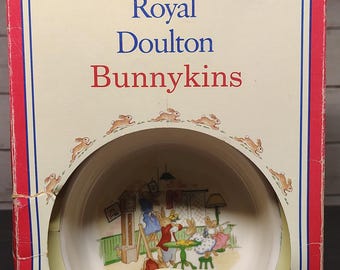 Conjunto de berçário Royal Doulton Bunnykins de 1994, com 2 peças | Lembrança de chá de bebê ou batizado em porcelana fina inglesa