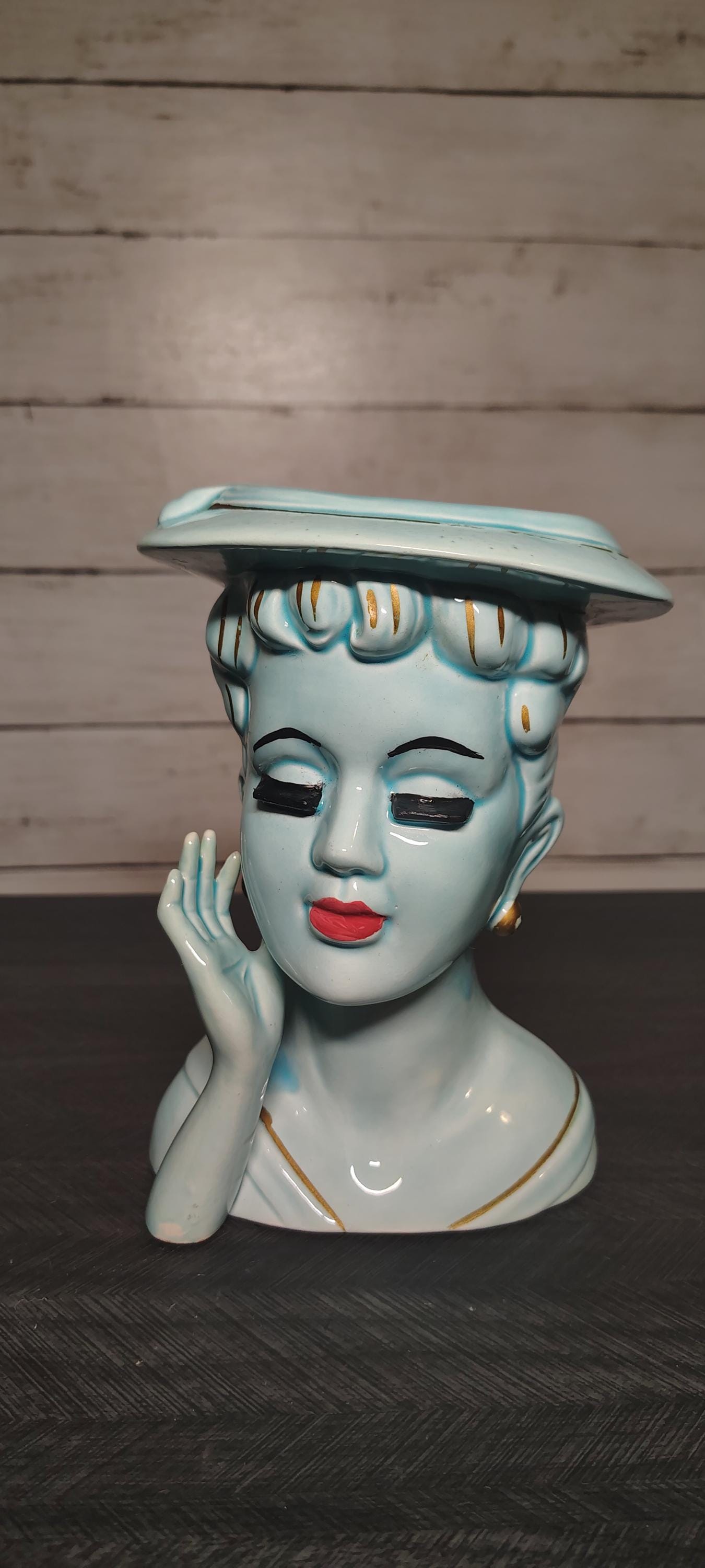 Blue Vintage Lady Head Vase - Etsy