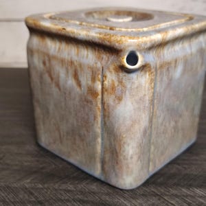 Rare 1930s Art Deco The Cube Teapot George Clews Co Speckled Brown Drip Glaze Ocean Liner Teapot Mid Century Stacking Cube Pottery