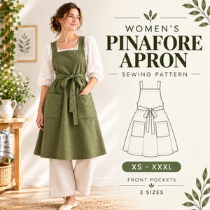 Pinafore Apron Sewing Pattern Pdf, Women’s Apron Dress with Pockets, Cottagecore Kitchen Apron Pattern, XS–XXXL, A0 A4 US Letter