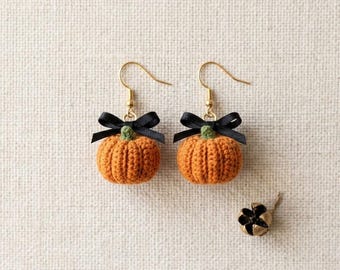 Crochet Pumpkin Earrings, Mini Autumn Harvest Dangle Jewelry (PDF Pattern)