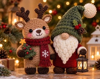 Christmas Reindeer & Gnome Crochet Pattern PDF, Holiday Amigurumi Duo