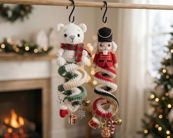 Häkelanleitung für Eisbär und Nussknacker, weihnachtliche Spiralanhänger, Amigurumi-Ornament (PDF), 2 Designs