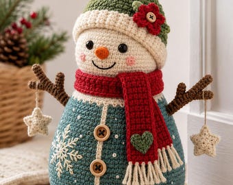Häkelanleitung für einen festlichen Schneemann (PDF), Weihnachts-Amigurumi, Winterdeko