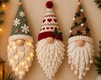 Weihnachtswichtel-Häkelanleitung (PDF), 3 Wandbehang-Designs, US-amerikanische Häkelbegriffe, für fortgeschrittene Anfänger