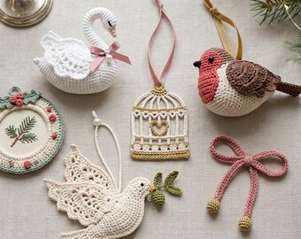 Häkelmuster für Winterornamente, 6-teilige digitale PDF-Kollektion für eine Wintervoliere