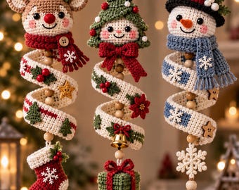 Weihnachtsspiralen-Häkelanleitung (PDF), Rentier-Baum-Schneemann-Set, einfache US-amerikanische Häkeltechniken