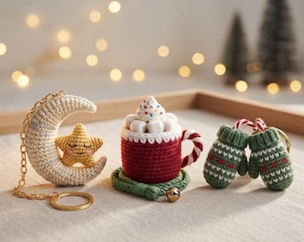 Gemütliches Häkel-Schlüsselanhänger-Trio für Weihnachten – Anleitung (PDF-Download)