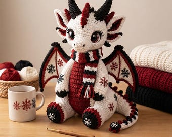 Frostfeuer-Schneedrache Häkelanleitung, Fantasy-Amigurumi-Plüschtier (PDF)