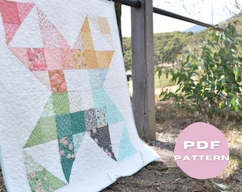 PDF Pattern for "Bliss" - Cot/Crib Throw Size Patchwork Quilt. Sew yourself a modern quilt.