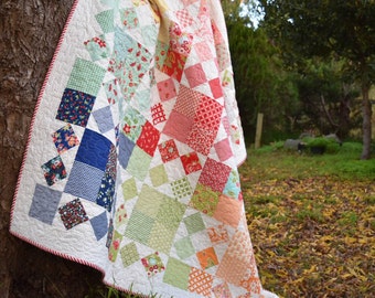 PDF Pattern for Harvest Throw Double Patchwork Quilt. Classic Modern Handmade Quilt from Charm Packs.