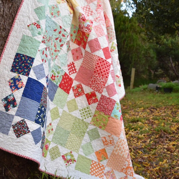 PDF Pattern for Harvest Throw Double Patchwork Quilt. Classic Modern Handmade Quilt from Charm Packs.