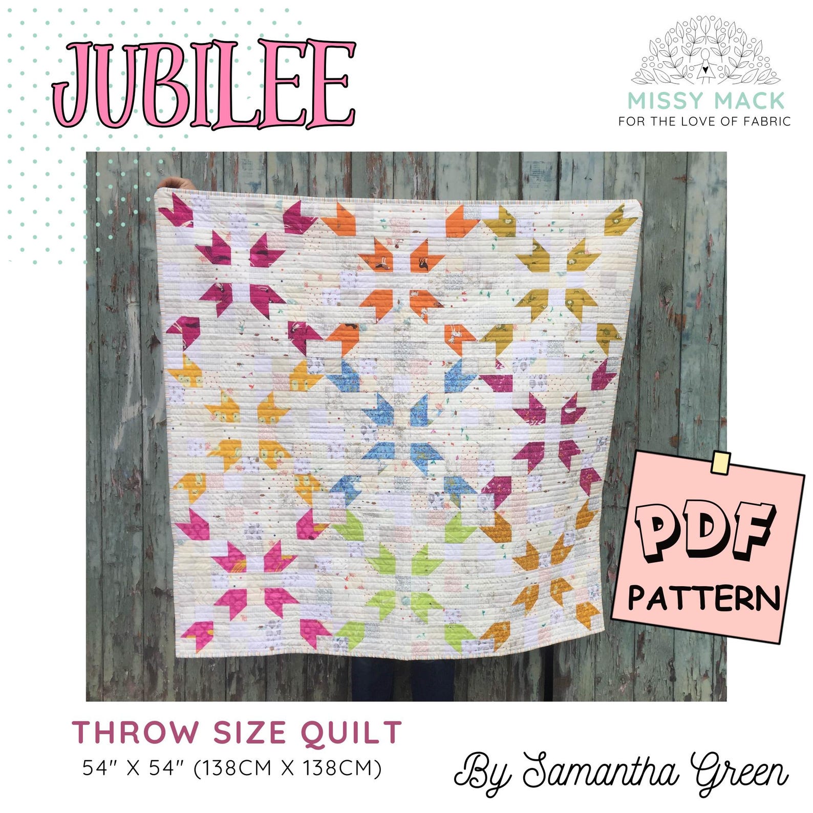 PDF Pattern for 'jubilee' Throw Size Scrappy Patchwork Quilt - Make ...