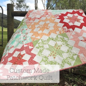 Bespoke Custom Made Queen Size Patchwork Quilt, in "Blush" pattern. Handmade for you to your choice. Bed/Throw/Blanket.