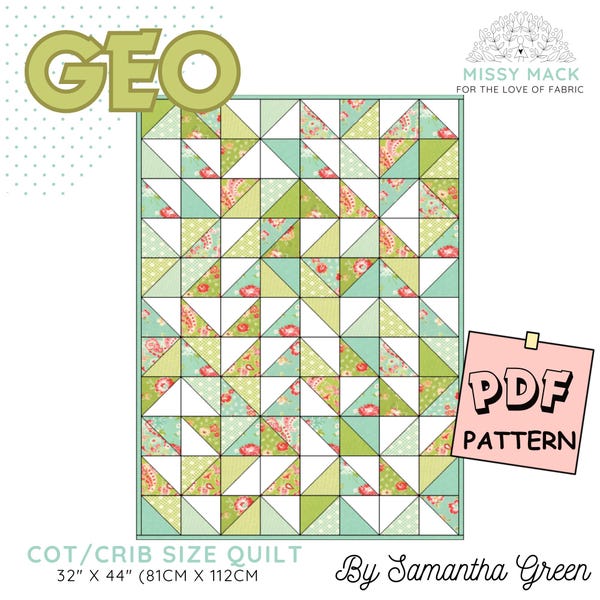 PDF Pattern for Geometric Modern Cot Crib Patchwork Quilt - Sew your own handmade quilt!