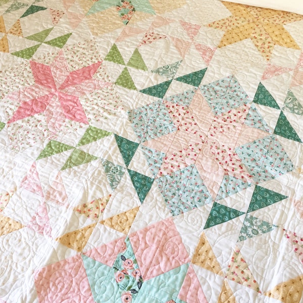 Patchwork Quilt PDF Pattern - Whisper | Make Yourself Modern Queen Handmade Quilt downloadable instructions