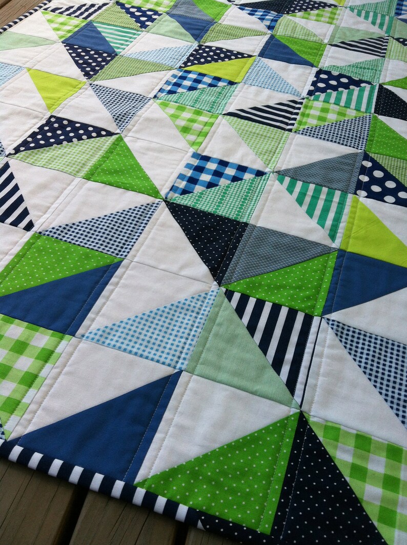 Bespoke Custom Made Cot Crib Size Patchwork Quilt, in Geo pattern. Handmade to your choice. Baby Throw Toddler Blanket Geometric Nursery image 2