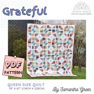 PDF Pattern for 'Grateful' Queen Throw Size Patchwork Quilt - sew your own!