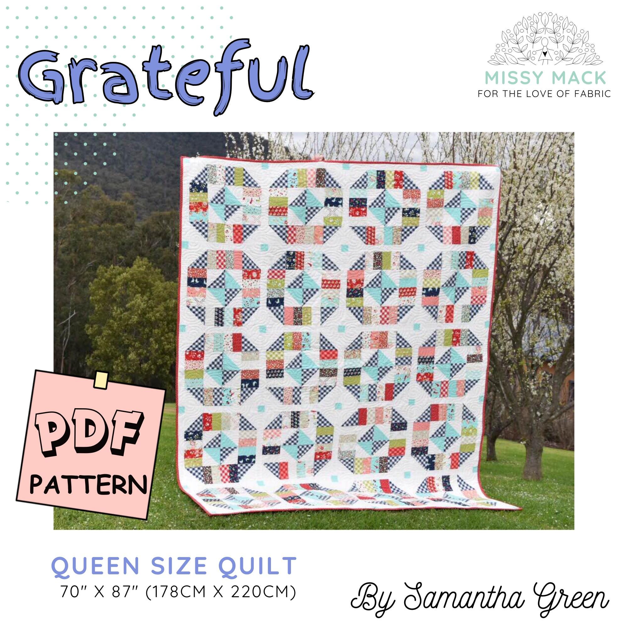 PDF Pattern for 'grateful' Queen Throw Size Patchwork Quilt - Sew Your ...