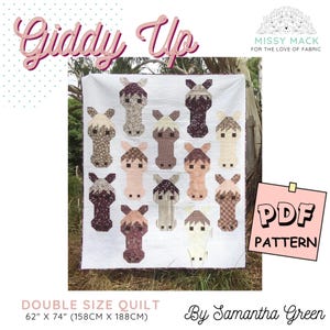 PDF-patroon voor 'Giddy Up' paard, pony, paarden handgemaakte patchworkquilt. Zelf naaien!