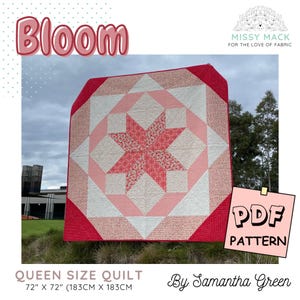 Modern Patchwork Quilt PDF Pattern: 'Bloom' Queen Throw - make yourself!