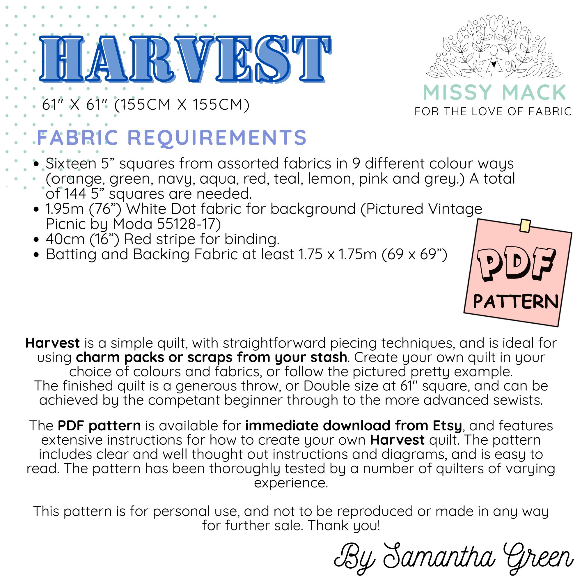 PDF Pattern for 'harvest' Throw Double Size Patchwork Quilt - Make Your ...