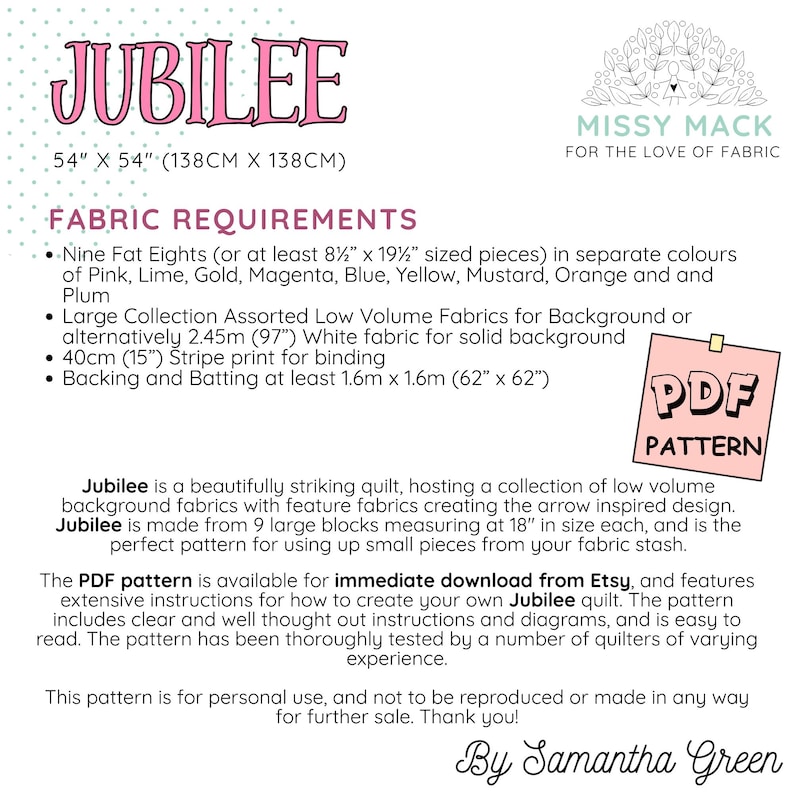 PDF Pattern for 'jubilee' Throw Size Scrappy Patchwork Quilt - Make ...
