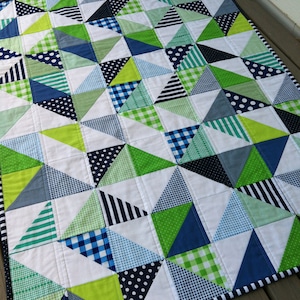 Bespoke Custom Made Cot Crib Size Patchwork Quilt, in Geo pattern. Handmade to your choice. Baby Throw Toddler Blanket Geometric Nursery image 1