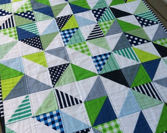 Bespoke Custom Made Cot Crib Size Patchwork Quilt, in "Geo" pattern. Handmade to your choice. Baby Throw Toddler Blanket Geometric Nursery