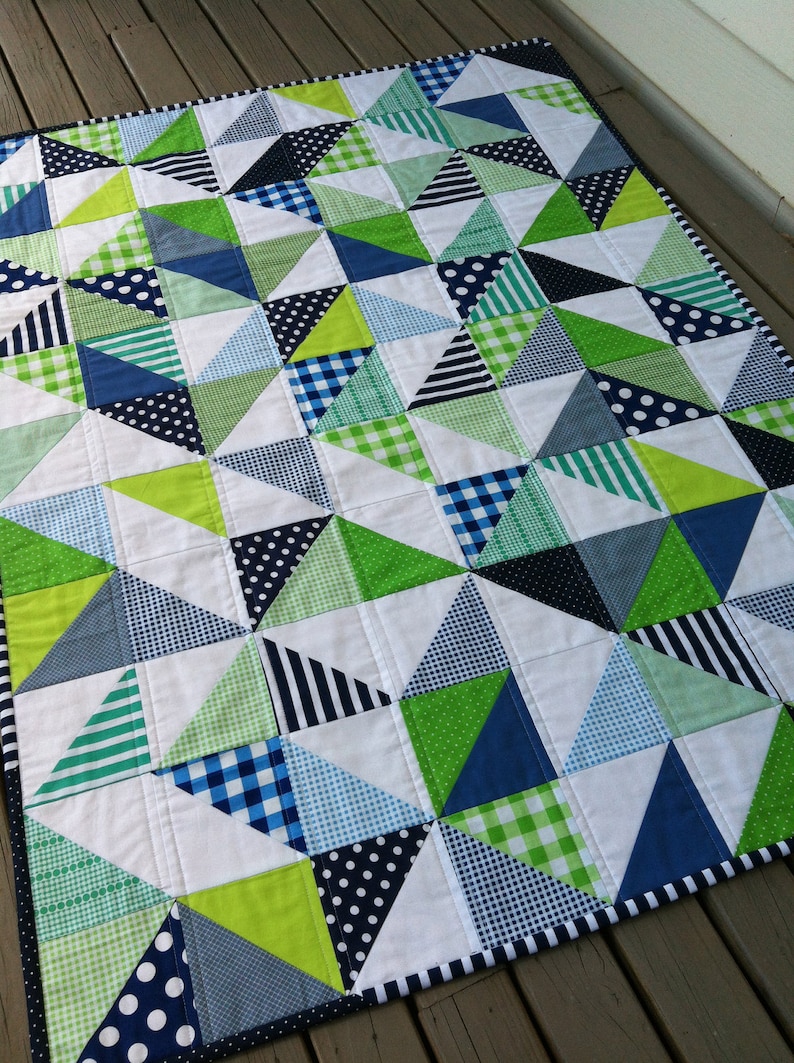 Bespoke Custom Made Cot Crib Size Patchwork Quilt, in Geo pattern. Handmade to your choice. Baby Throw Toddler Blanket Geometric Nursery image 1