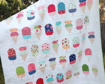 PDF Pattern for Scooped Single Twin Patchwork Quilt. Ice Cream Gelato Handmade Quilt for Child Bedroom Throw