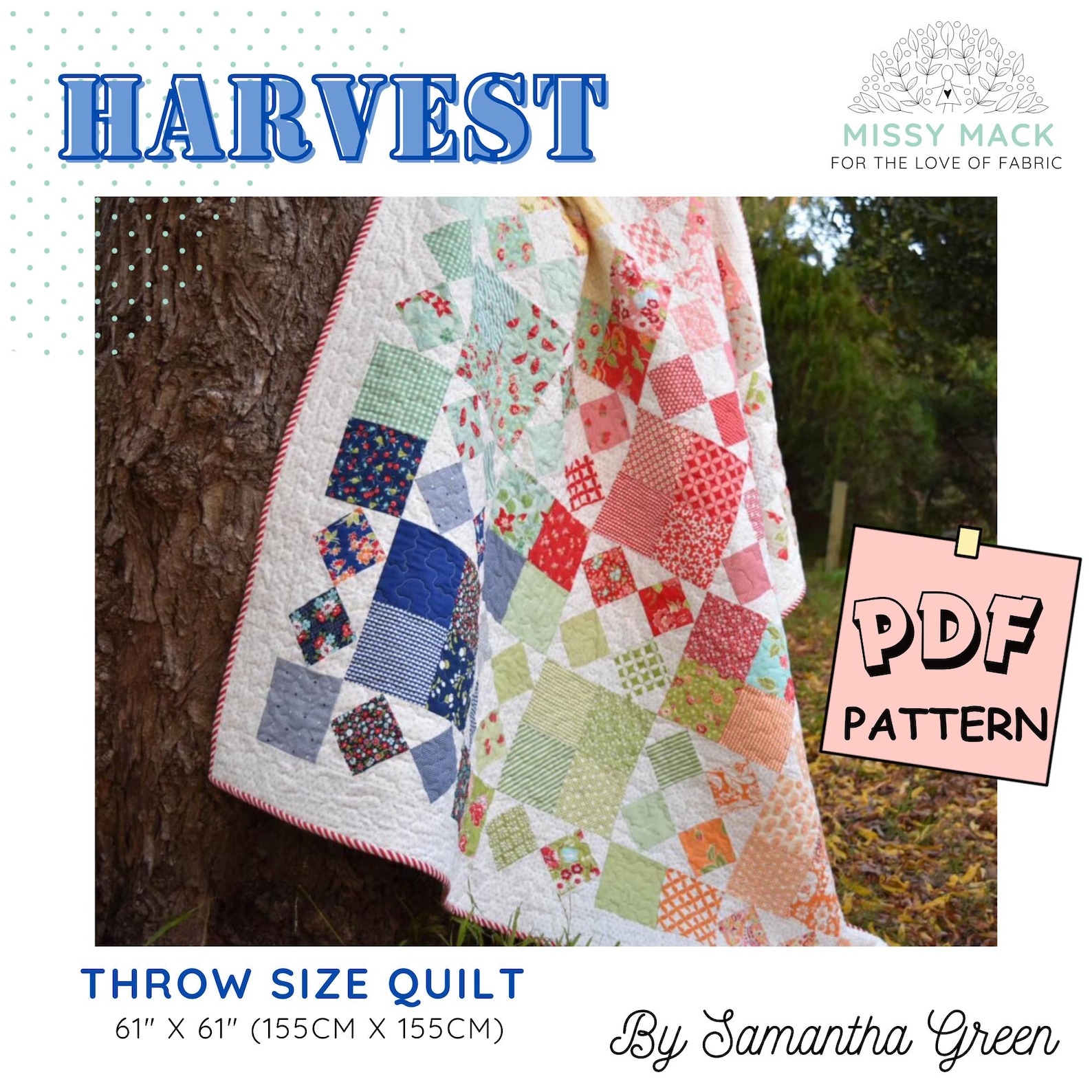 PDF Pattern for 'harvest' Throw Double Size Patchwork Quilt - Make Your ...