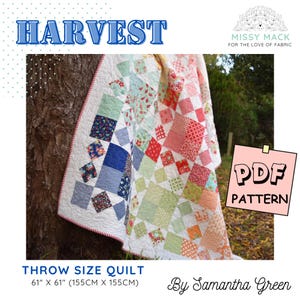 PDF Pattern for 'Harvest' Throw Double Size Patchwork Quilt - make your own quilt!