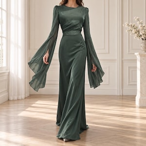 two piece long sleeve formal dress Gown two piece dress set formal
