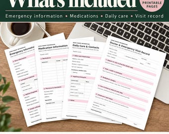 Emergency Information Sheets for Aging Parents | Caregiver Medical Information Printable | Senior Medication List PDF