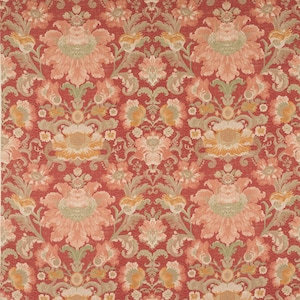 COLEFAX & FOWLER Exquisite Large Floral Blossom Printed Linen Fabric 10 Yards Red