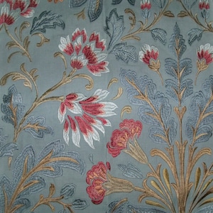 COLEFAX & FOWLER WILLIAM Morris Inspired Embroidered Linen Fabric 10 Yards Old Blue Multi