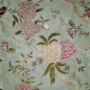 DESIGNER CHINOISERIE EMBROIDERED Pheasant Birds Silk Fabric 5 Yards ...