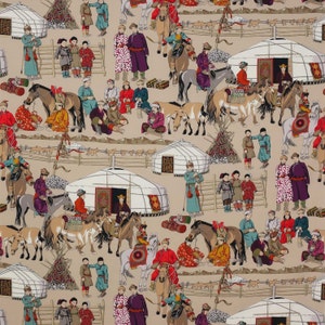 MANUEL CANOVAS PERSIAN Chinoiserie Toile  Fabric 10 Yards Beige Red Marine Multi