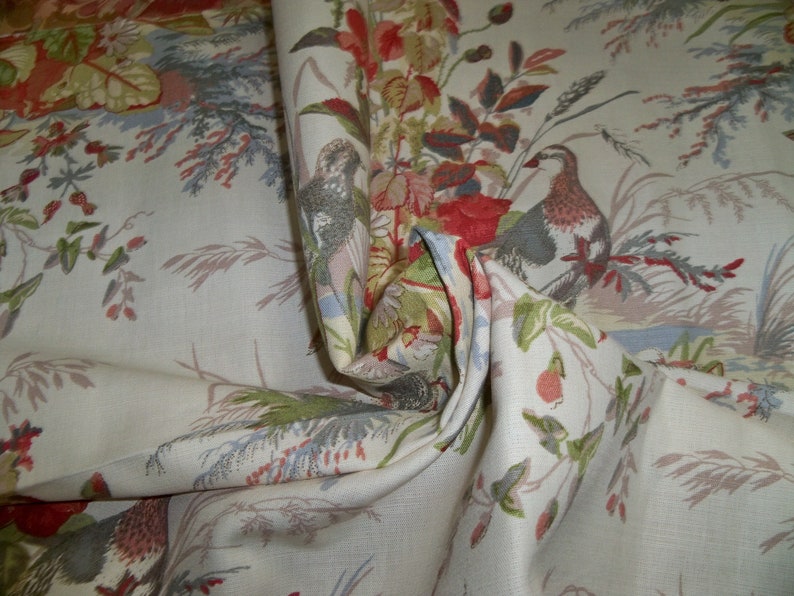 SCHUMACHER QUAIL MEADOWS Pheasants Toile Fabric 10 Yards Winter Cream