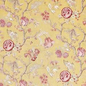SCHUMACHER Jacobean Floral Tree Linen Fabric 10 Yards Ochre