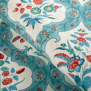 BRUNSCHWIG & FILS French Country Floral Medallions Fabric 10 Yards Teal Rose