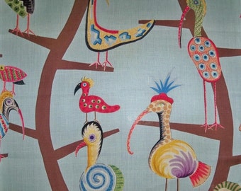 CLARENCE HOUSE Whimsical POLLY Birds Linen Toile Fabric 10 yards Blue Multi