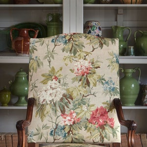 COLEFAX & FOWLER HYDRANGEA Bouquets English Country Linen Fabric 10 Yards Tomato Olive Green