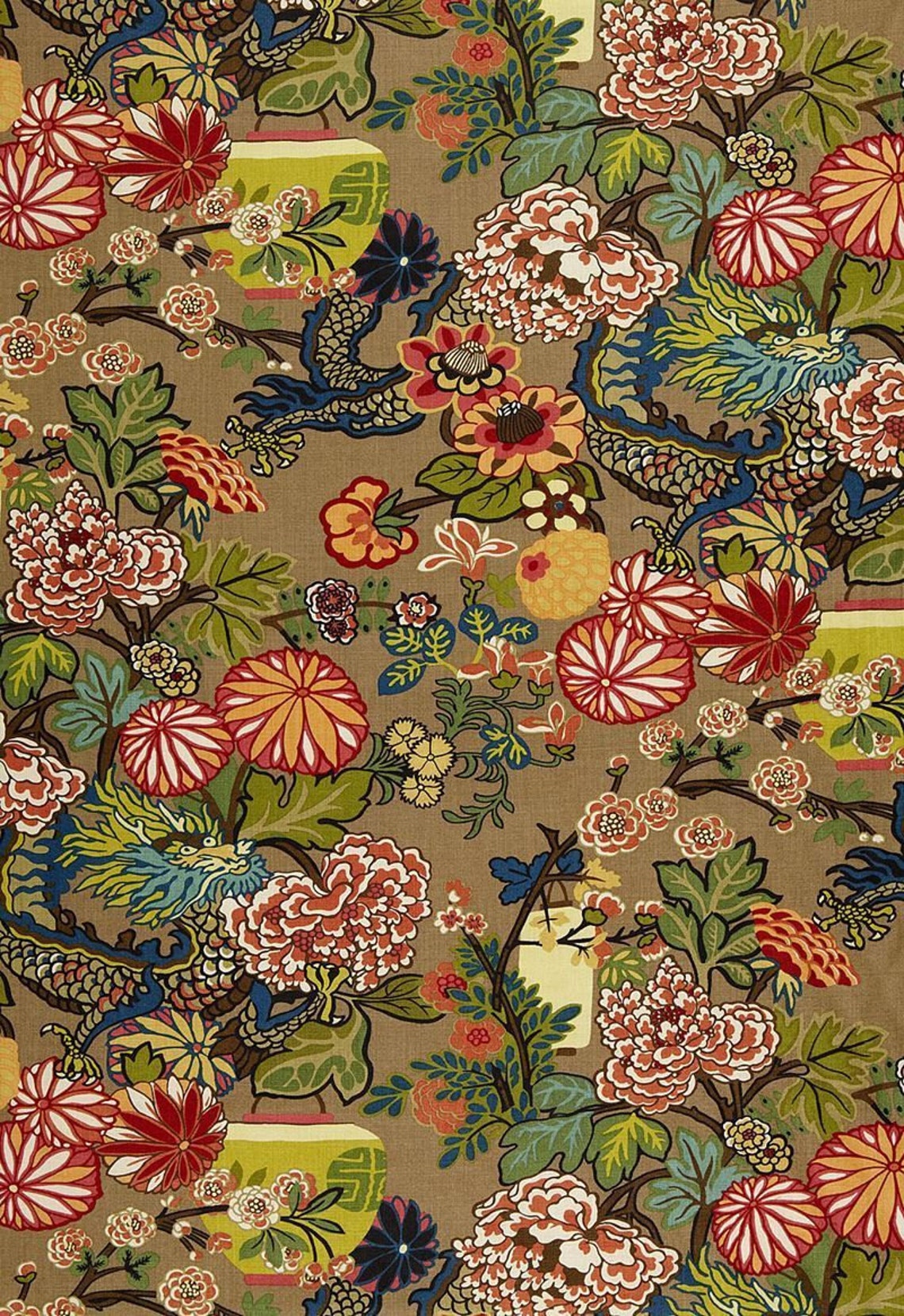 SCHUMACHER Chinoiserie CHIANG Mai DRAGON Linen Fabric 10 Yards Etsy UK